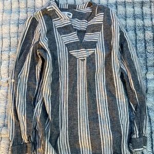 Grey and White Striped Long Sleeve Tunic